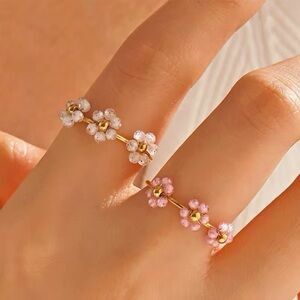 18k Gold Plated Delicate Pink Flower Open Ring
